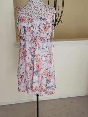 Floral Pink Tiered Tie-Shoulder Mini Dress